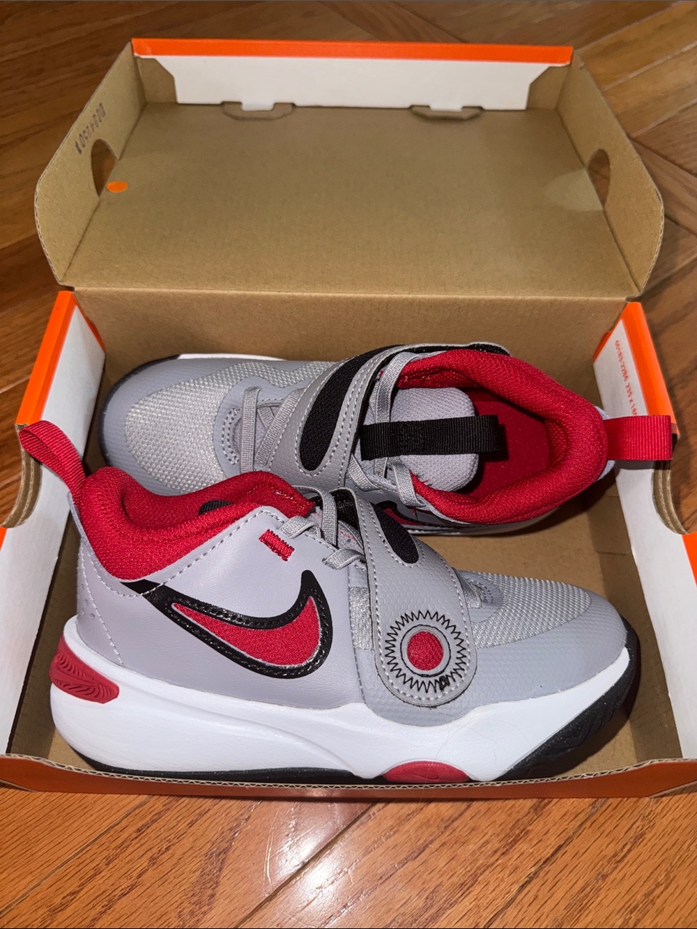 Nike Kids Cement Grey and Red Hook-and-Loop Sneakers